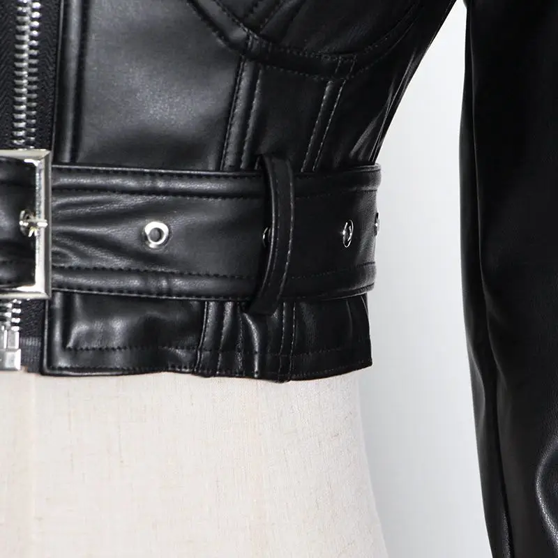Lautaro Y2k Black Faux Leather Crop Top Women Square Neck Long Sleeve Zipper Cropped Jacket 2021 Sexy Backless Fashion 5xl 6xl