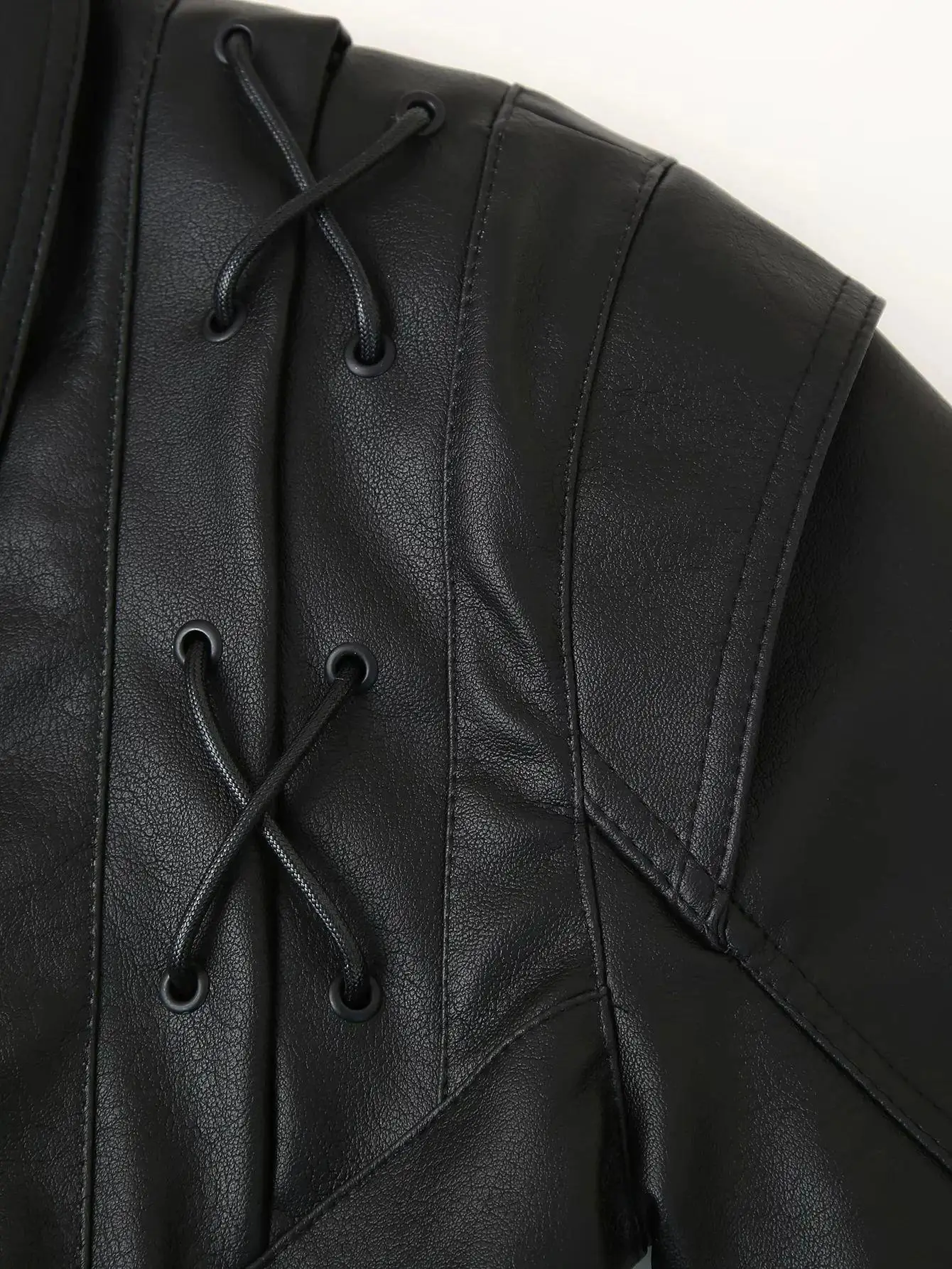 Suninherat Autumn Faux Leather Jacket 2025 Fashion Black PU Jacket Coat with Belt Lapel Women's Outwear