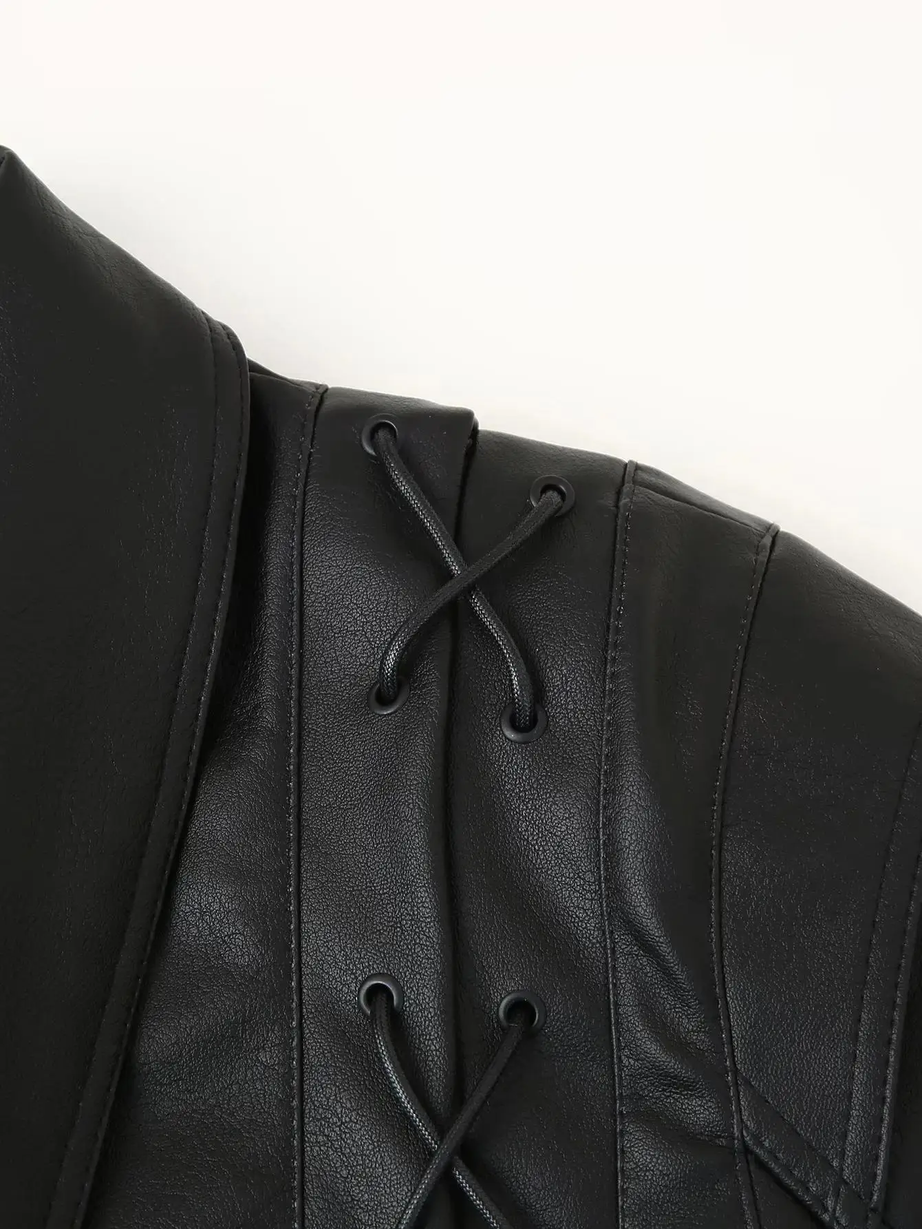 Suninherat Autumn Faux Leather Jacket 2025 Fashion Black PU Jacket Coat with Belt Lapel Women's Outwear