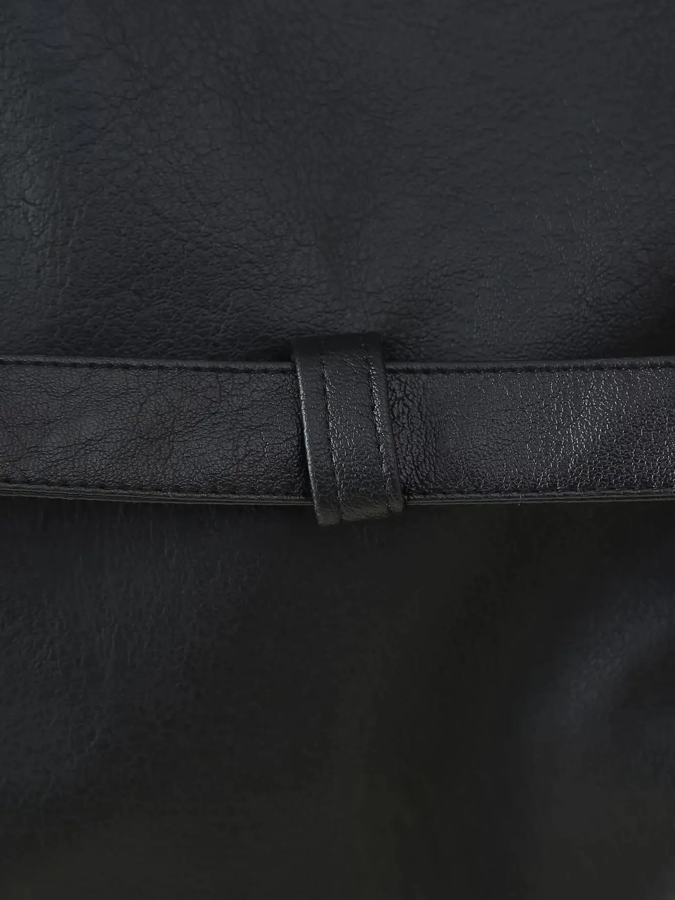 Suninherat Autumn Faux Leather Jacket 2025 Fashion Black PU Jacket Coat with Belt Lapel Women's Outwear