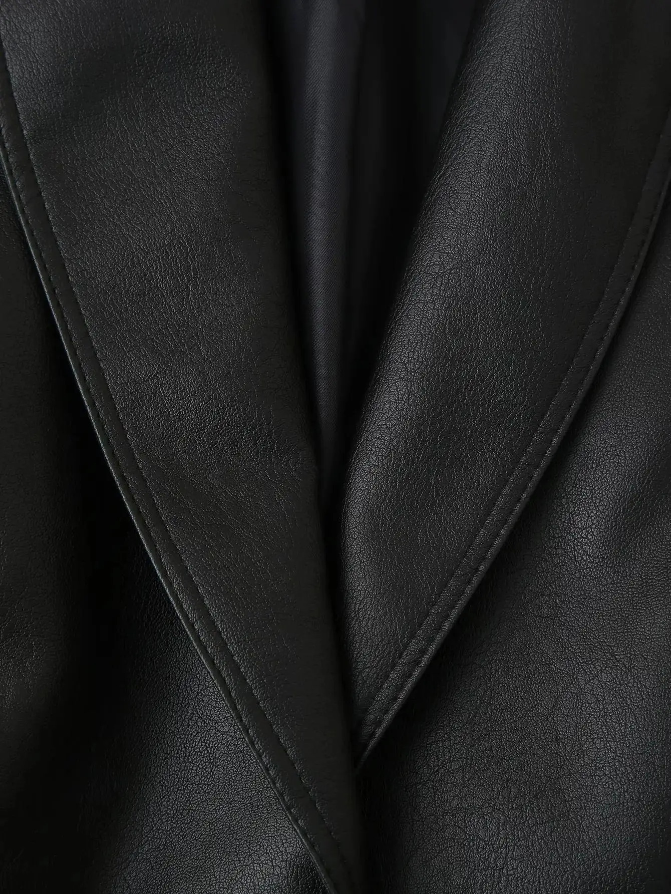 Suninherat Autumn Faux Leather Jacket 2025 Fashion Black PU Jacket Coat with Belt Lapel Women's Outwear