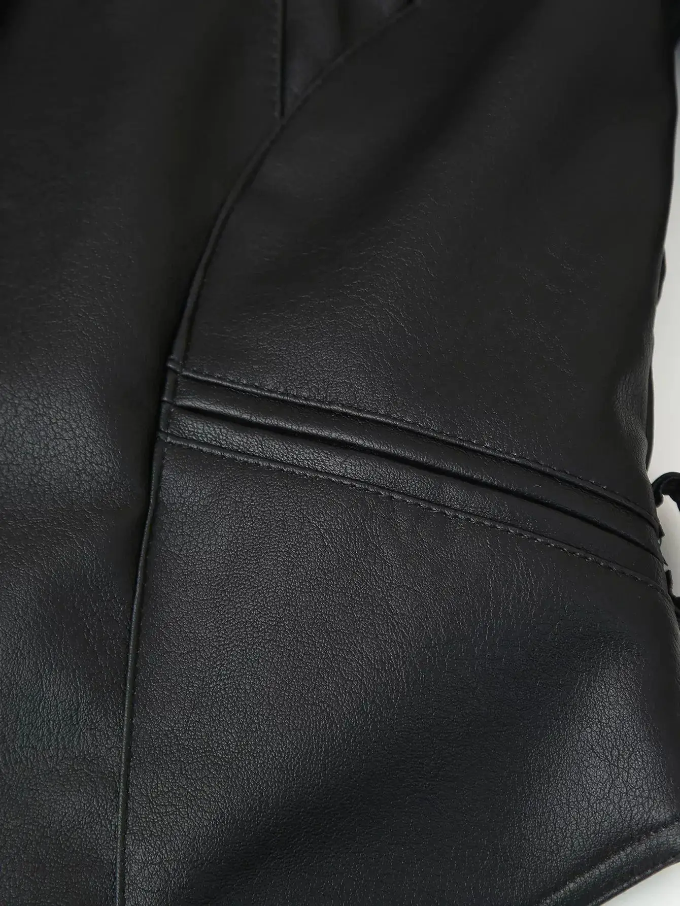Suninherat Autumn Faux Leather Jacket 2025 Fashion Black PU Jacket Coat with Belt Lapel Women's Outwear