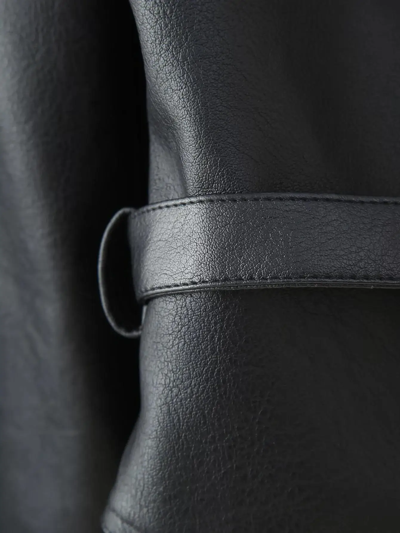 Suninherat Autumn Faux Leather Jacket 2025 Fashion Black PU Jacket Coat with Belt Lapel Women's Outwear
