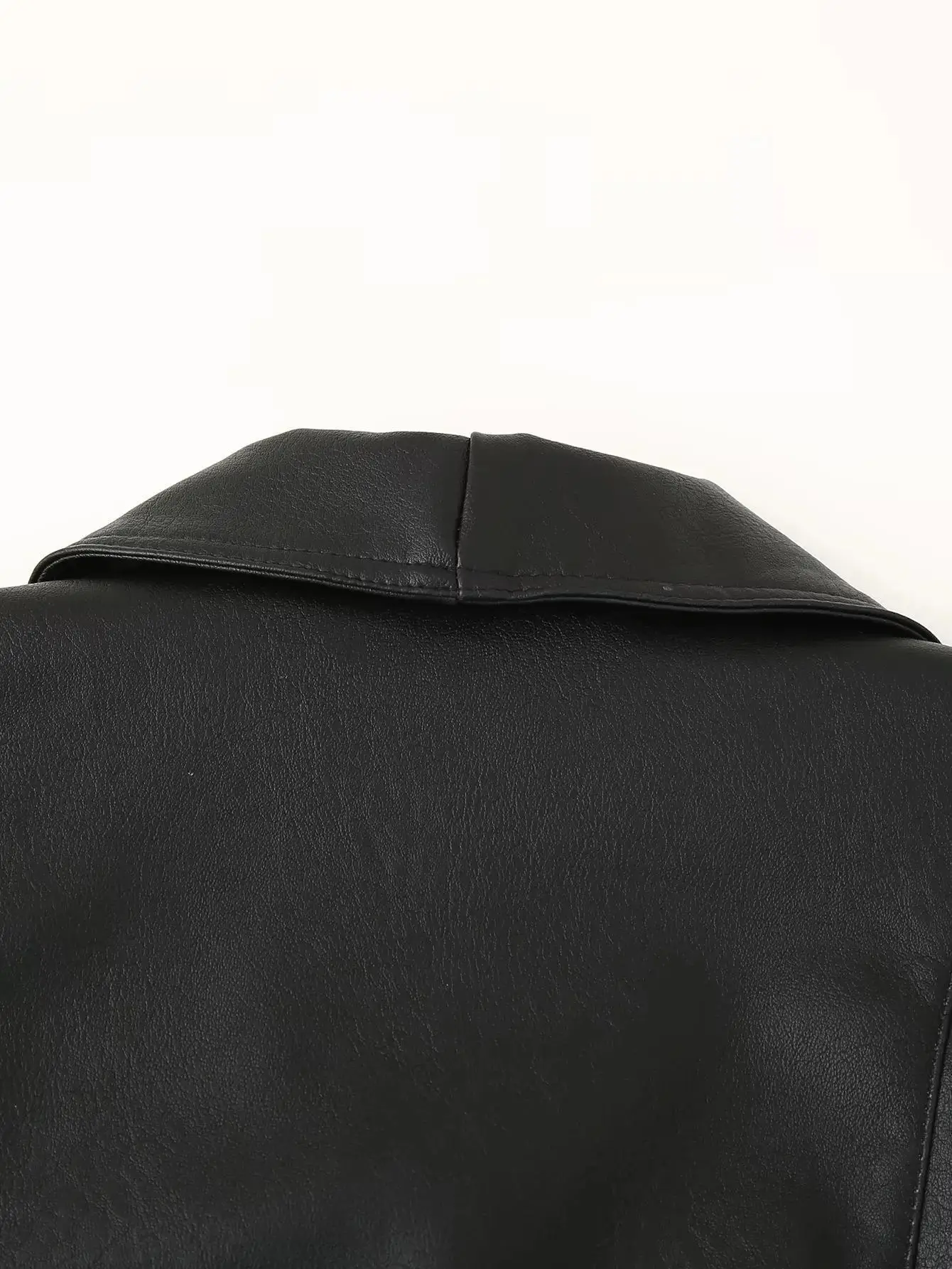 Suninherat Autumn Faux Leather Jacket 2025 Fashion Black PU Jacket Coat with Belt Lapel Women's Outwear