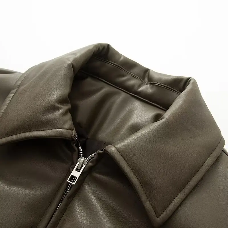 2026 Winter Women's Motor Biker Warm Faux Leather Parkas Coats Female Street Oversized Padded Thicken PU Short Bomber Jackets