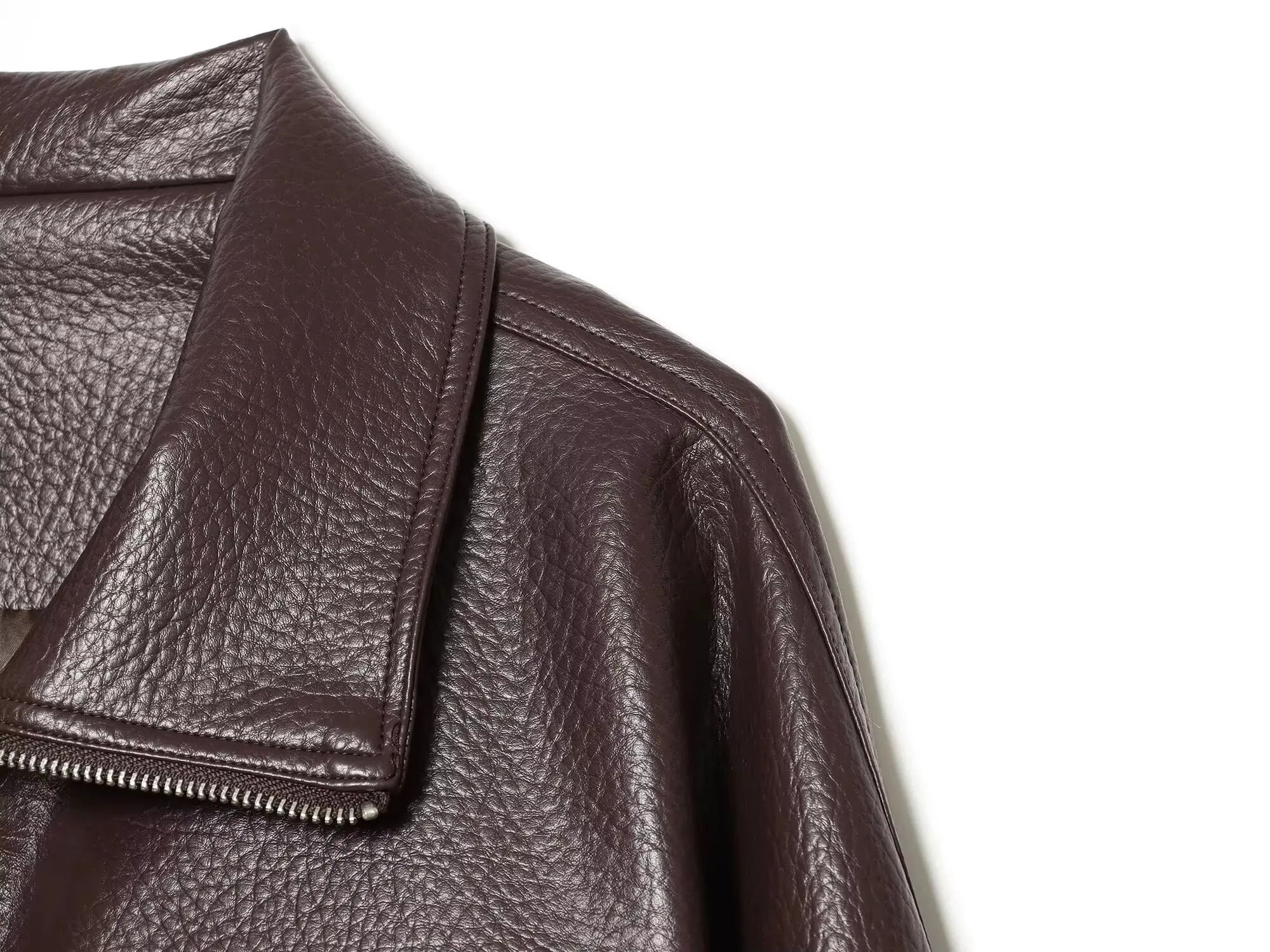 HH Ladies Fashion Adjustable Drawstring Faux Leather Lapel Coat Front Zip Pockets Long Sleeves Elegant Autumn Party Brown Jacket