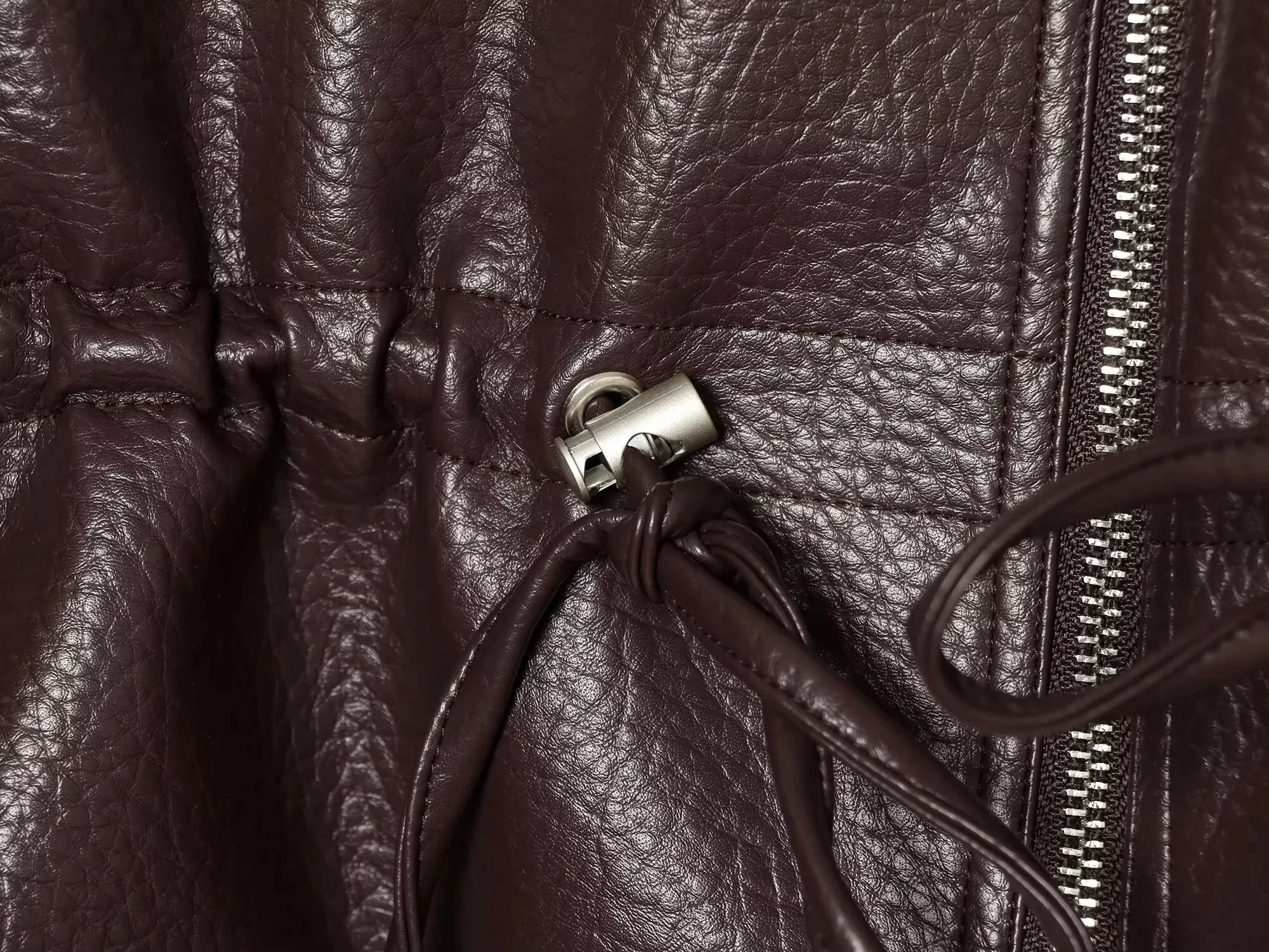 HH Ladies Fashion Adjustable Drawstring Faux Leather Lapel Coat Front Zip Pockets Long Sleeves Elegant Autumn Party Brown Jacket