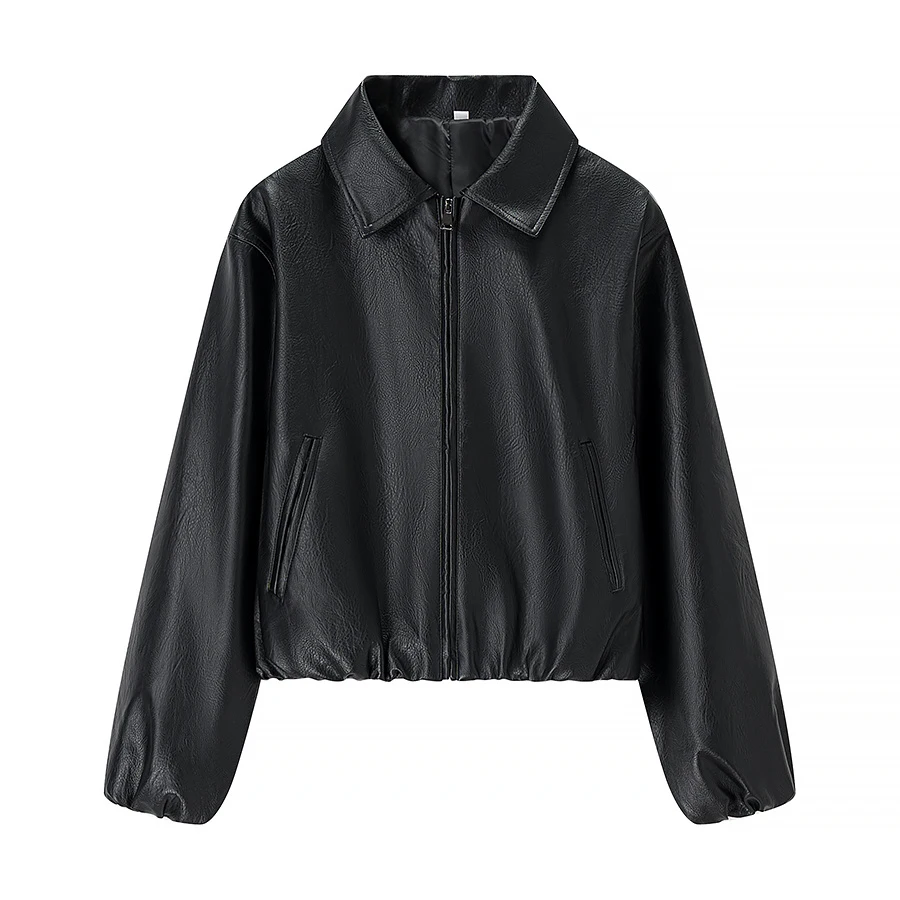 2025 Autumn/Winter New Women's Fashion Style Collar Zipper Long Sleeve Imitation Leather Coat