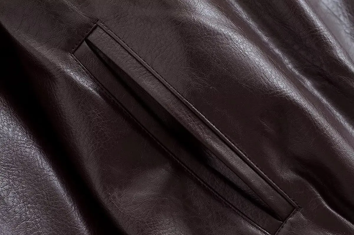 HH Women Vintage Dark Brown Faux Leather Bomber Jacket Long Sleeve Zipper Lapel Coat Spring Autumn Fashion Lady Streetwear Tops