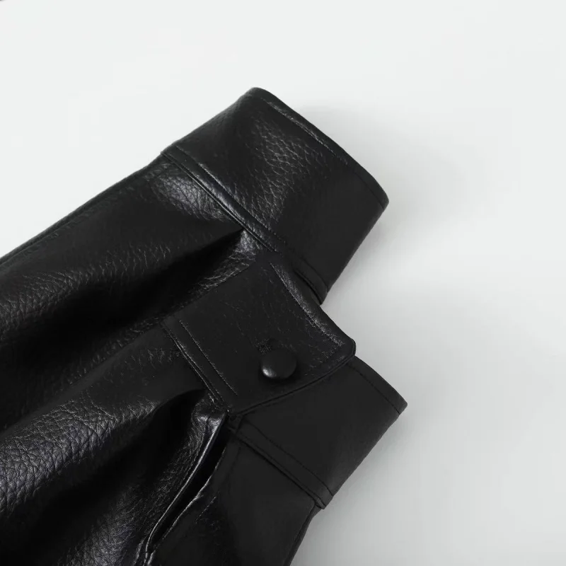 ETJ 2025 New Women's Fashion Loose Version of Standing Collar Imitation Leather Jacket Street Style Cool Handsome Leather Jacket