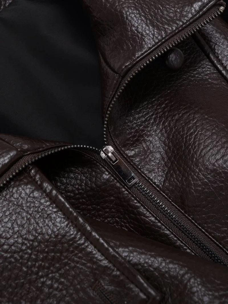ETJ 2025 New Women's Fashion Loose Version of Standing Collar Imitation Leather Jacket Street Style Cool Handsome Leather Jacket