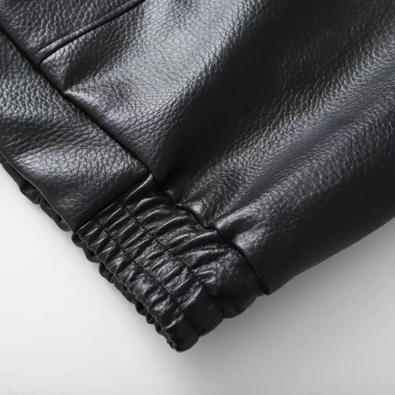 ETJ 2025 New Women's Fashion Loose Version of Standing Collar Imitation Leather Jacket Street Style Cool Handsome Leather Jacket