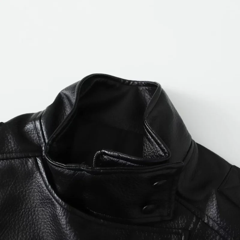 ETJ 2025 New Women's Fashion Loose Version of Standing Collar Imitation Leather Jacket Street Style Cool Handsome Leather Jacket