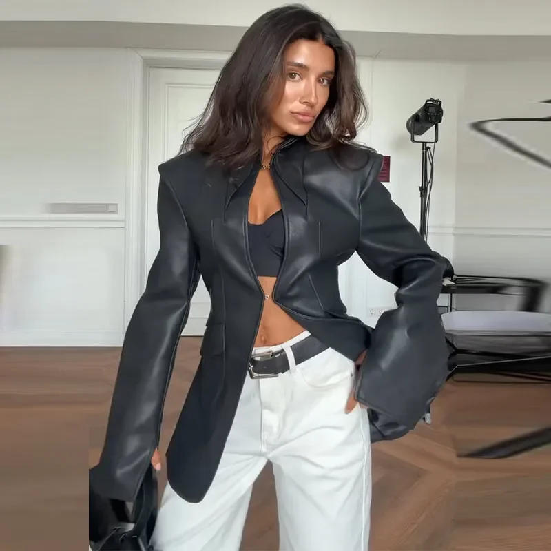 Fashion Women Autumn Jacket Stand Collar Long Sleeve Single Breasted Hollow Out Pockets Female Coat Chic Lady Streetwera 2026