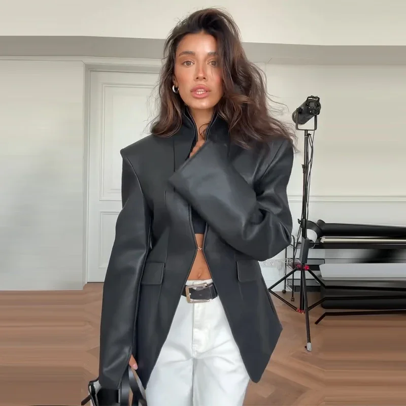 Fashion Women Autumn Jacket Stand Collar Long Sleeve Single Breasted Hollow Out Pockets Female Coat Chic Lady Streetwera 2026