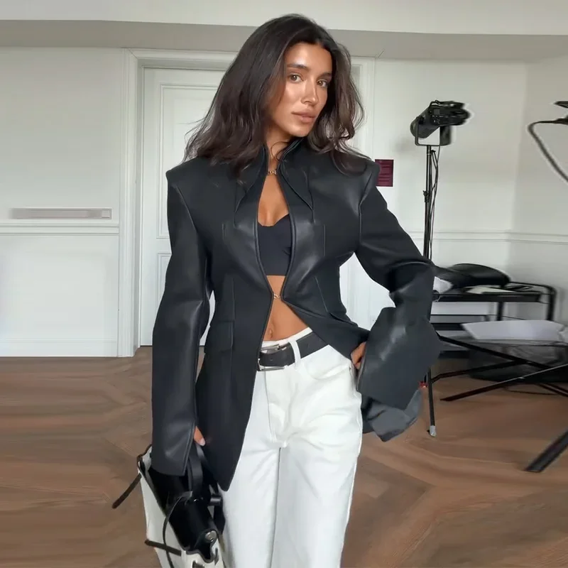 Fashion Women Autumn Jacket Stand Collar Long Sleeve Single Breasted Hollow Out Pockets Female Coat Chic Lady Streetwera 2026