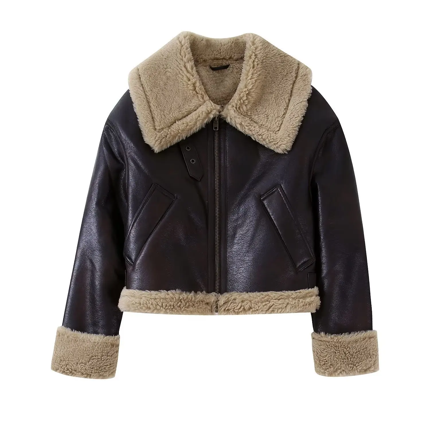Street Fur Lined Jacket Winter Thick Zip Up Faux Fur Coat Women Short Jackets