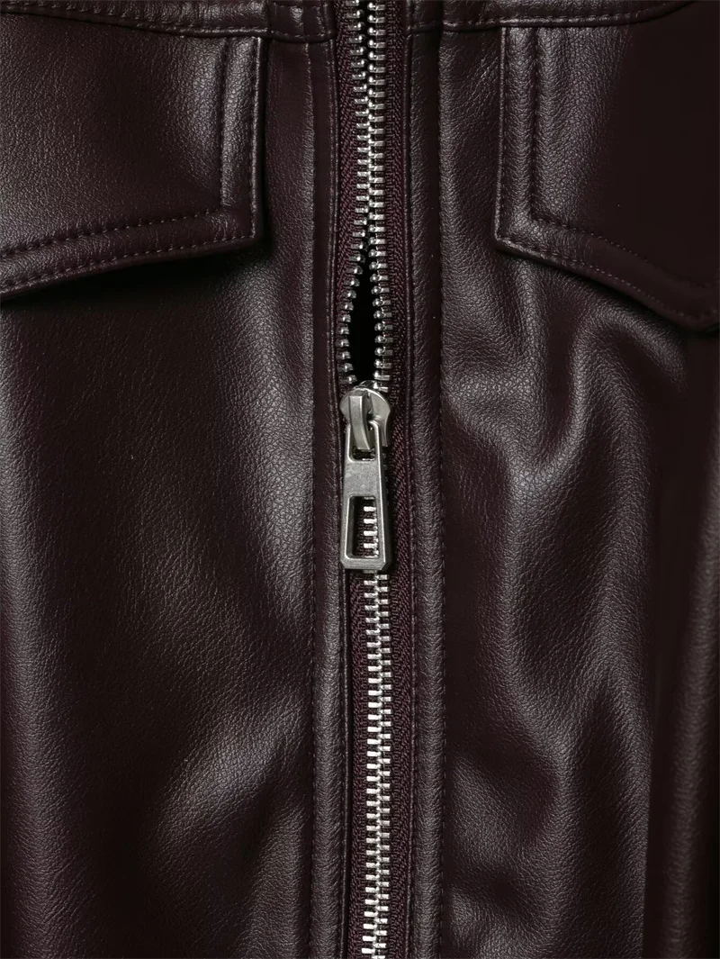 Guobioziy Women's Jacket 2026 Early Autumn New Style Fashion Long-Sleeve Stand Collar Leather-Effect Adjustable Waist Coat
