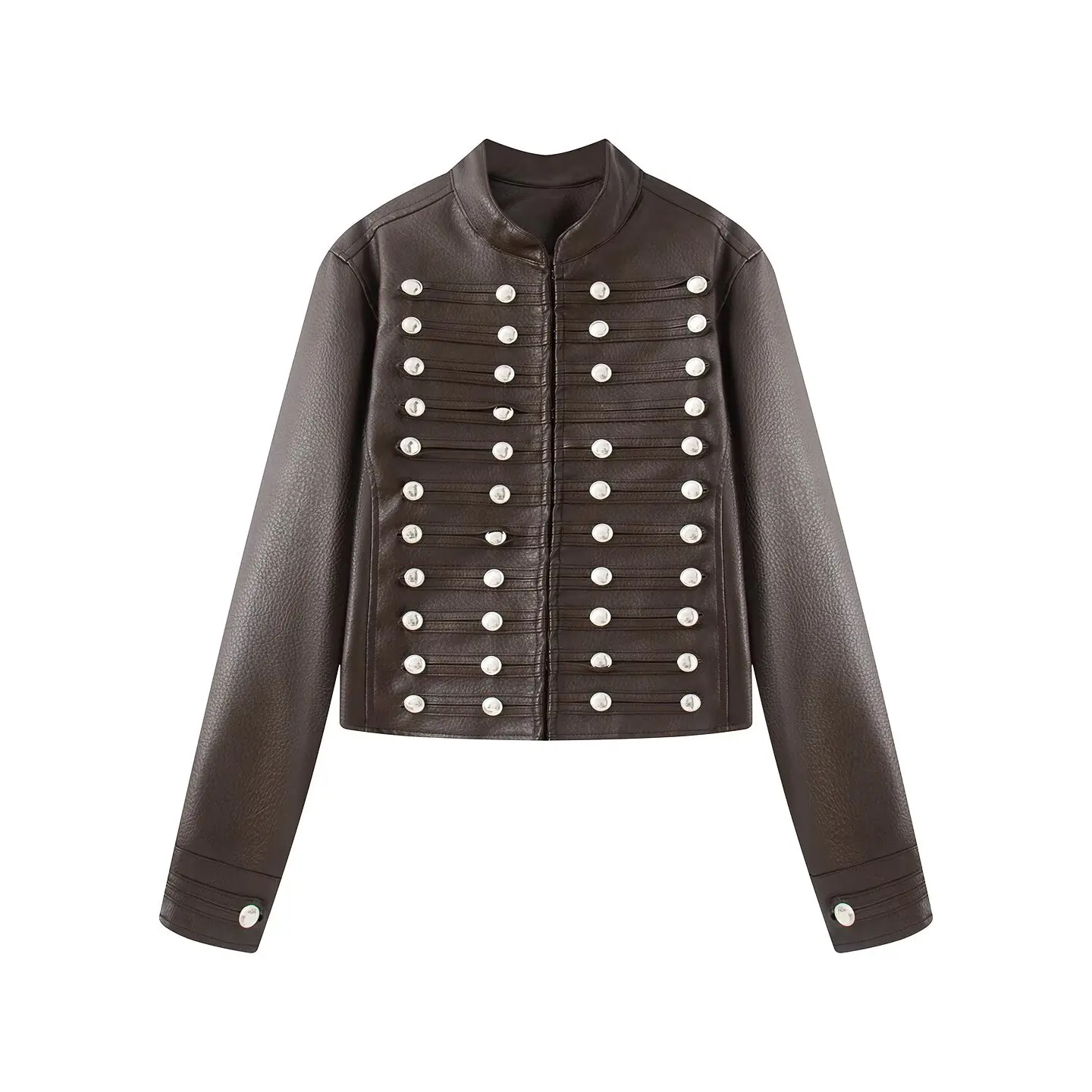 2026 Autumn Winter Women's High Street Black Faux Leather Short Jackets Lady Retro Napoleon Buttons PU Loose Fit Coats Outerwear
