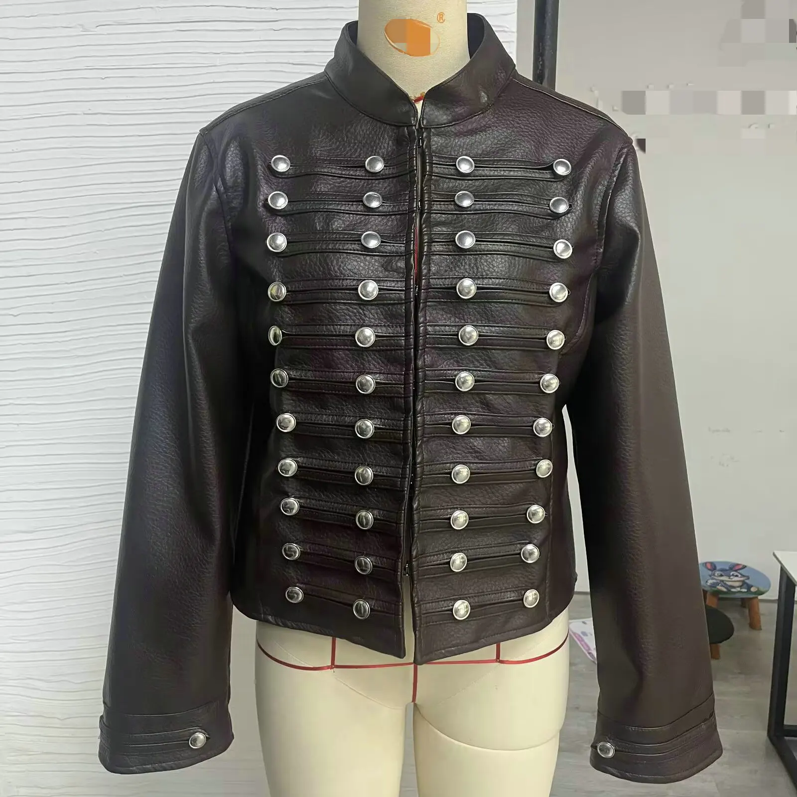 2026 Autumn Winter Women's High Street Black Faux Leather Short Jackets Lady Retro Napoleon Buttons PU Loose Fit Coats Outerwear