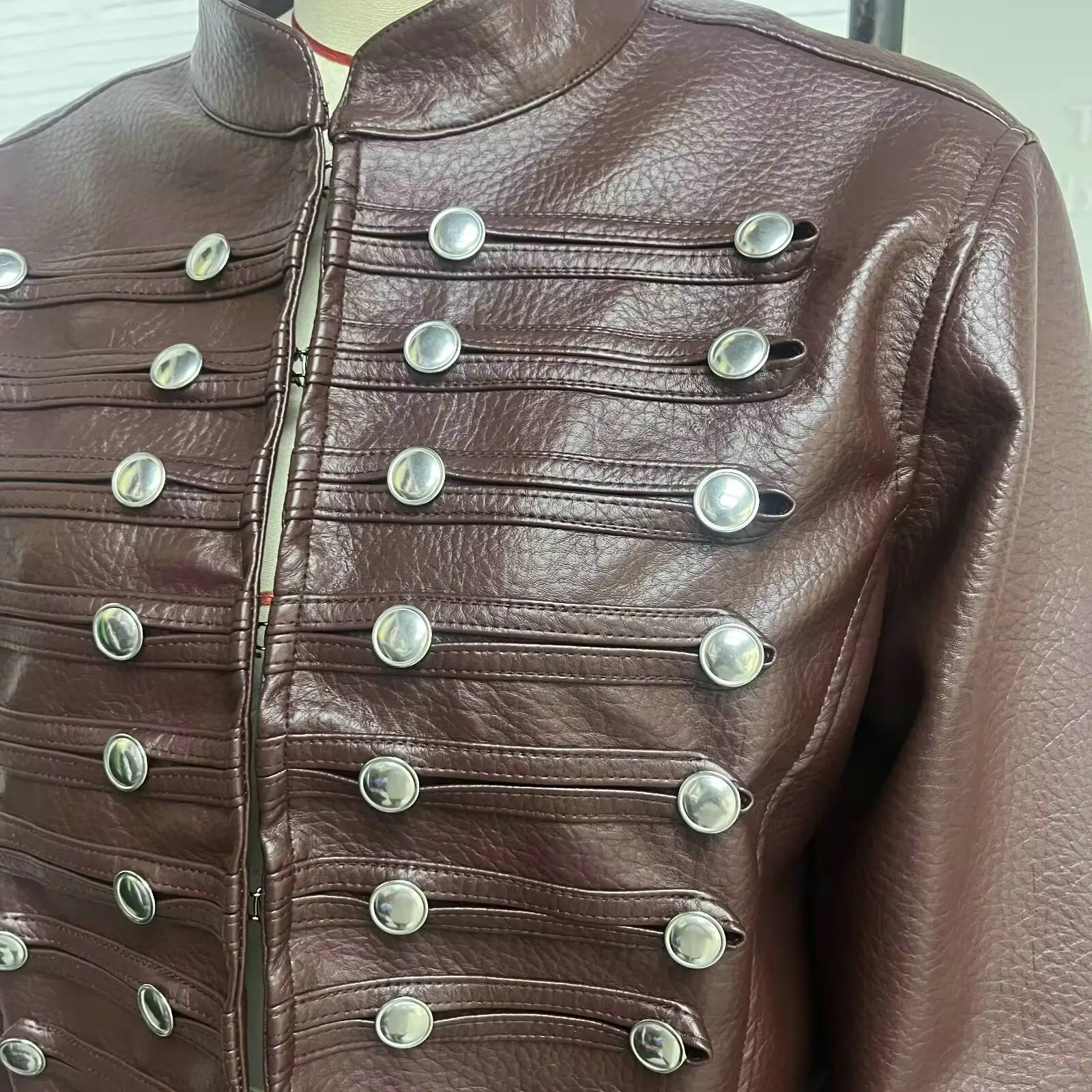 2026 Autumn Winter Women's High Street Black Faux Leather Short Jackets Lady Retro Napoleon Buttons PU Loose Fit Coats Outerwear