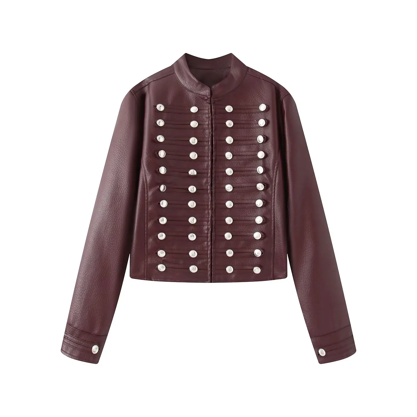 2026 Autumn Winter Women's High Street Black Faux Leather Short Jackets Lady Retro Napoleon Buttons PU Loose Fit Coats Outerwear
