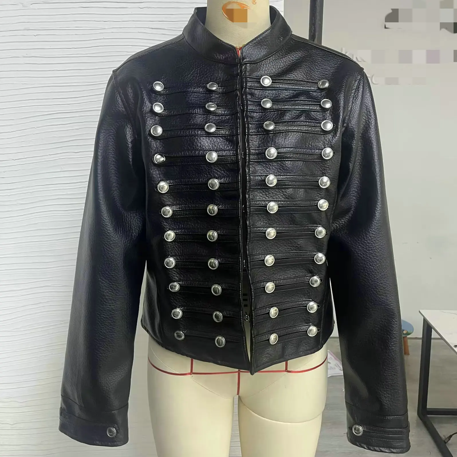 2026 Autumn Winter Women's High Street Black Faux Leather Short Jackets Lady Retro Napoleon Buttons PU Loose Fit Coats Outerwear