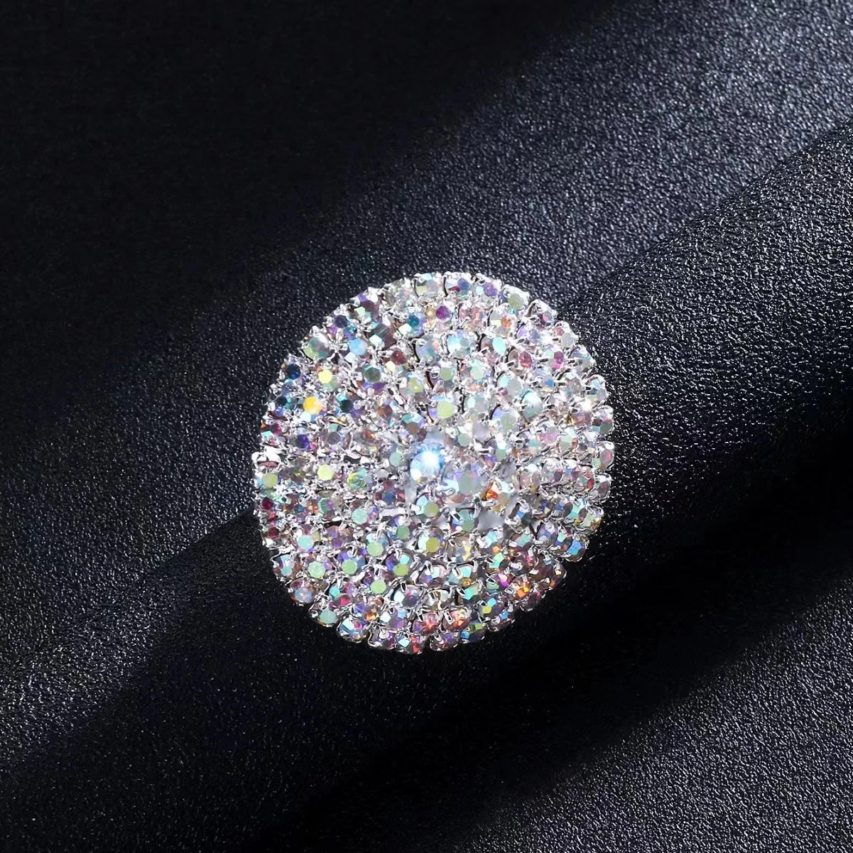 Luxury Crystal Colorful Round Finger Rings Wedding Jewelry for Women Rhinestone Bridal Adjustable Open Ring Finger Accessories