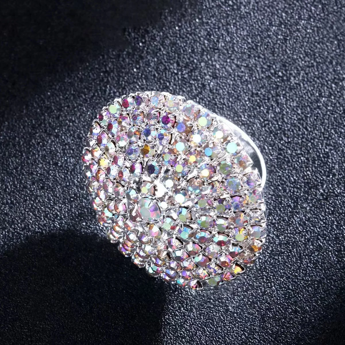 Luxury Crystal Colorful Round Finger Rings Wedding Jewelry for Women Rhinestone Bridal Adjustable Open Ring Finger Accessories