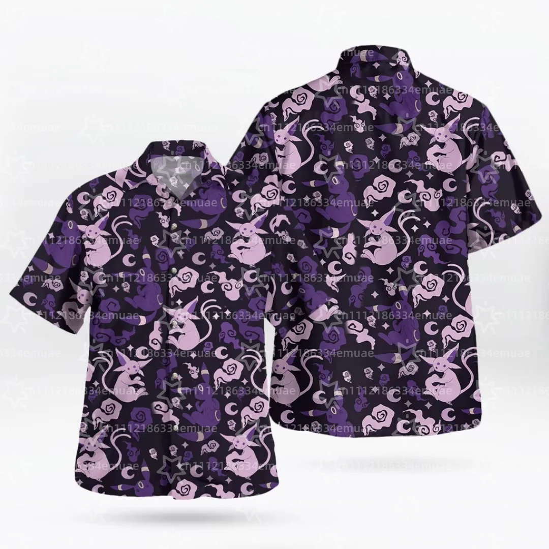 2026 Midnight Eevee Evolutions Hawaiian Shirt Summer Sports Leisure Dry Quickly Men's Camp Shirt Kid's Clothing Tee Y2k Woman
