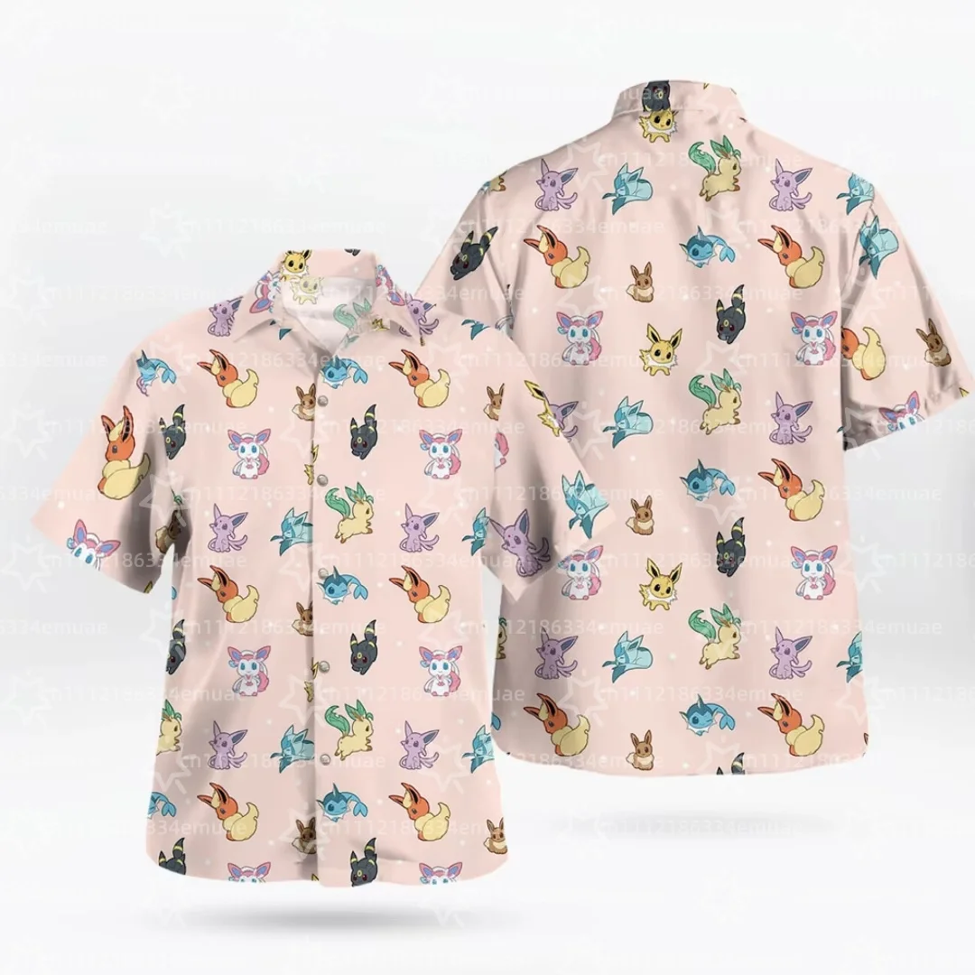 2026 Midnight Eevee Evolutions Hawaiian Shirt Summer Sports Leisure Dry Quickly Men's Camp Shirt Kid's Clothing Tee Y2k Woman