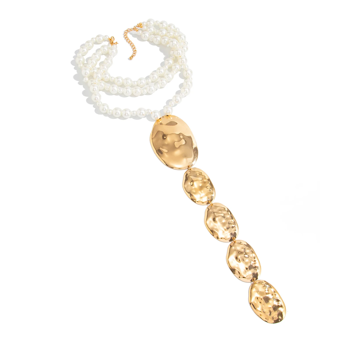 Ingemark Exaggeration Irregular Big Ellipse Pendant Necklace Women Boho Elegant Imitation Pearl Choker Chain Party Jewelry Gift