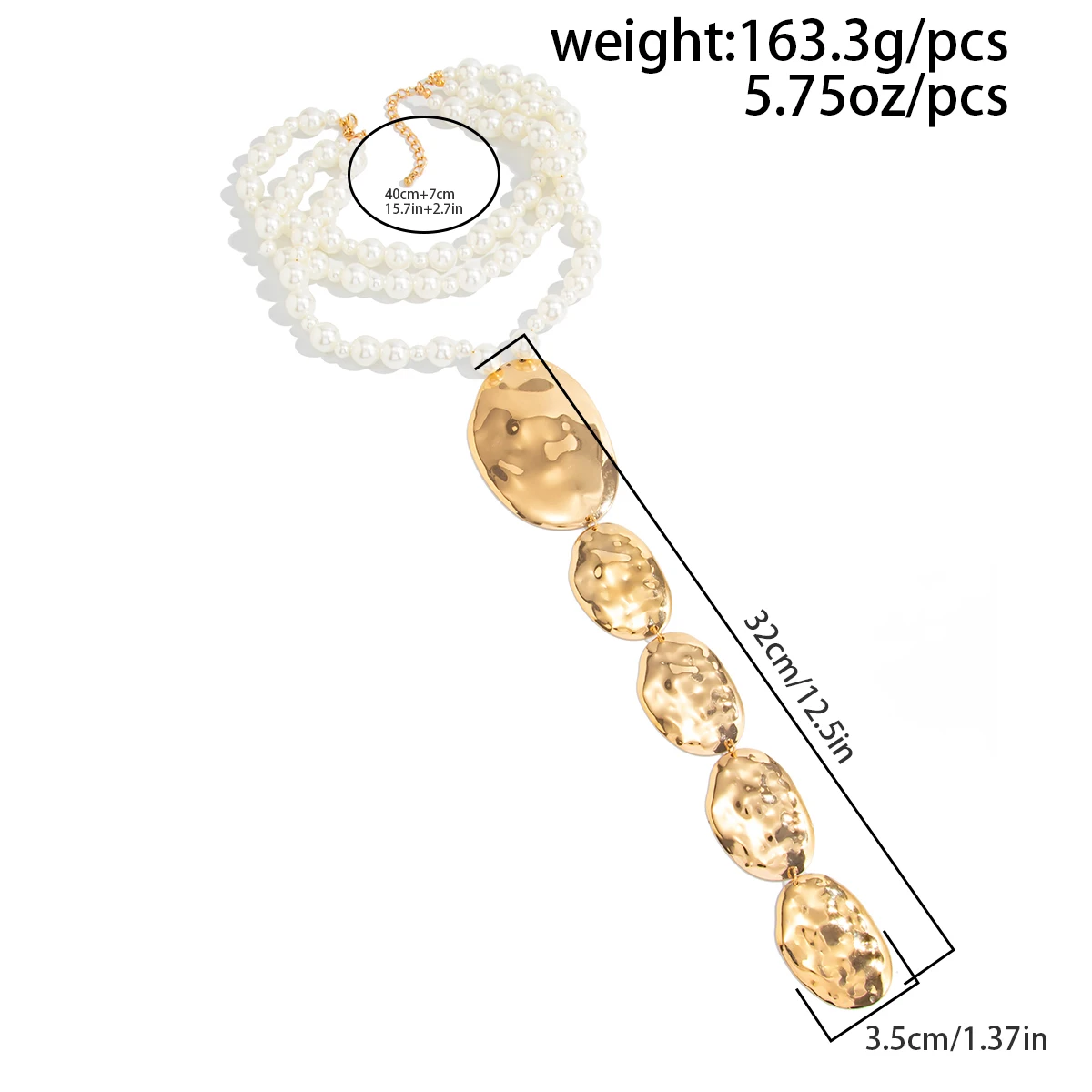 Ingemark Exaggeration Irregular Big Ellipse Pendant Necklace Women Boho Elegant Imitation Pearl Choker Chain Party Jewelry Gift