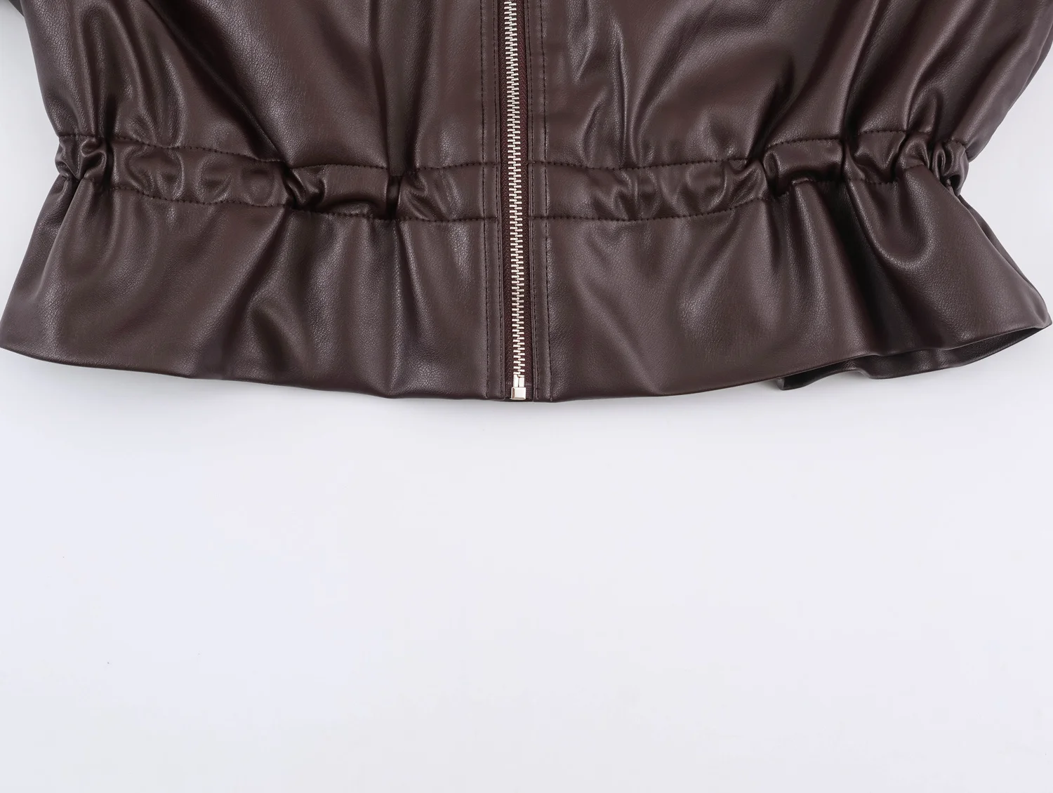 Women Autumn Winter Faux Soft Leather Jackets Coats Lady Brown Black PU Zipper Motorcycle Streetwear Ruffles Tops Brand Casual