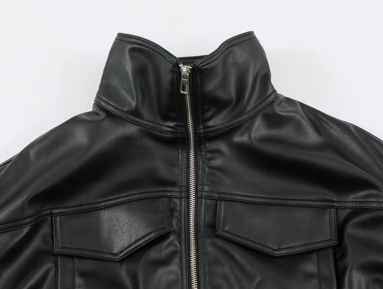 Women Autumn Winter Faux Soft Leather Jackets Coats Lady Brown Black PU Zipper Motorcycle Streetwear Ruffles Tops Brand Casual