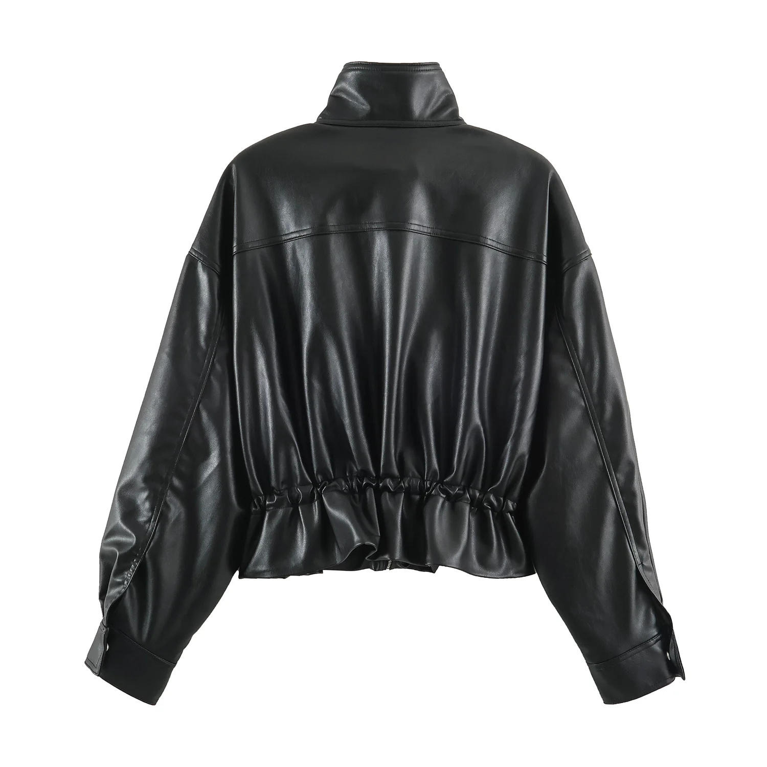 Women Autumn Winter Faux Soft Leather Jackets Coats Lady Brown Black PU Zipper Motorcycle Streetwear Ruffles Tops Brand Casual