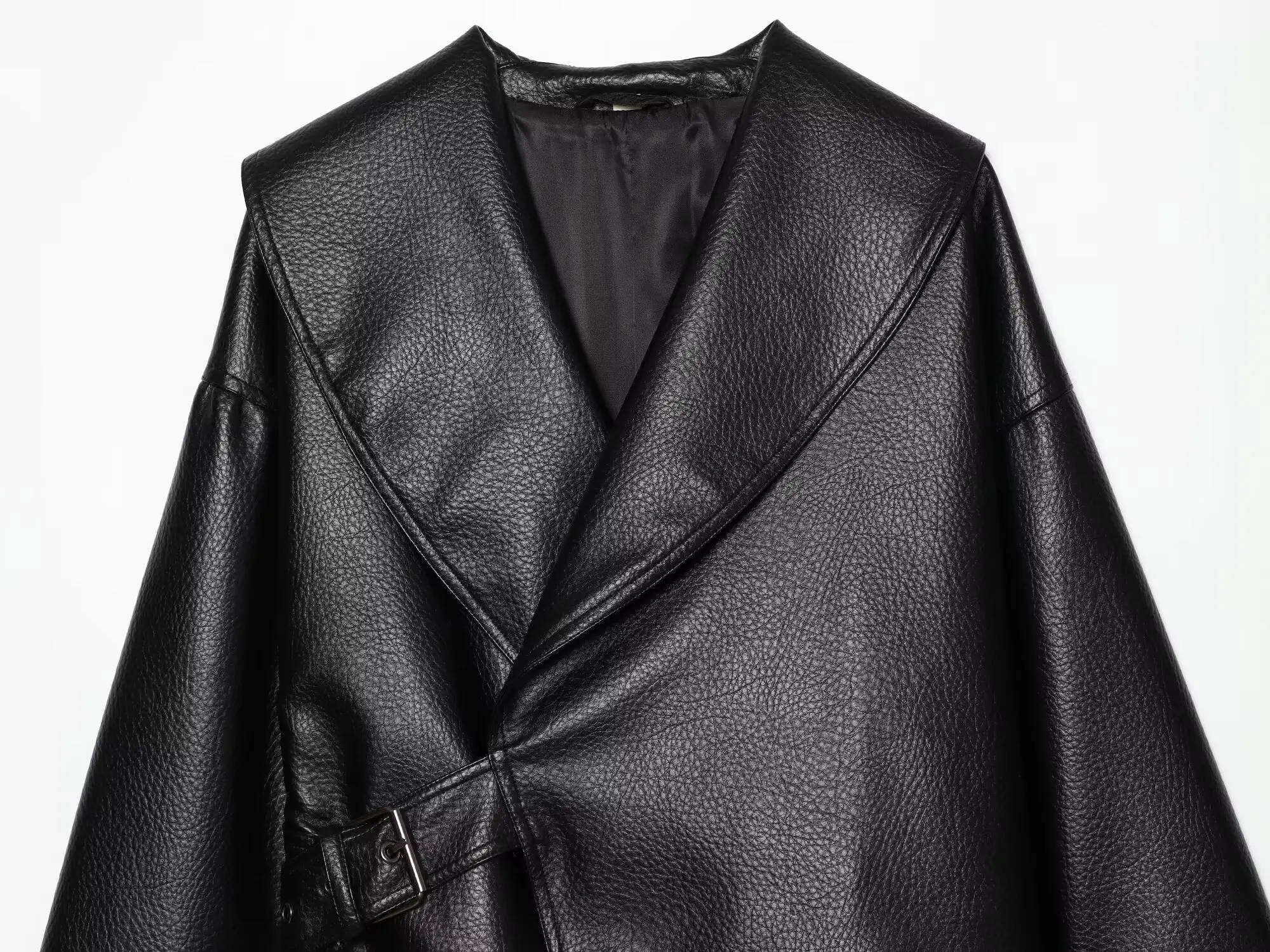 HH Women Vintage Faux Leather Jacket Front Side Buckle Belt Design Long Sleeve Lapel Short Coat Autumn Fashion Street Outerwear