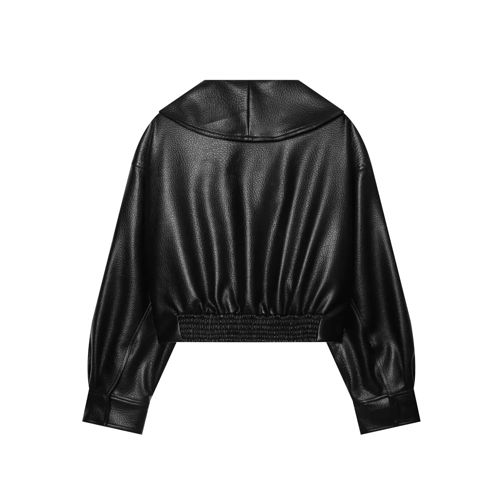 HH Women Vintage Faux Leather Jacket Front Side Buckle Belt Design Long Sleeve Lapel Short Coat Autumn Fashion Street Outerwear