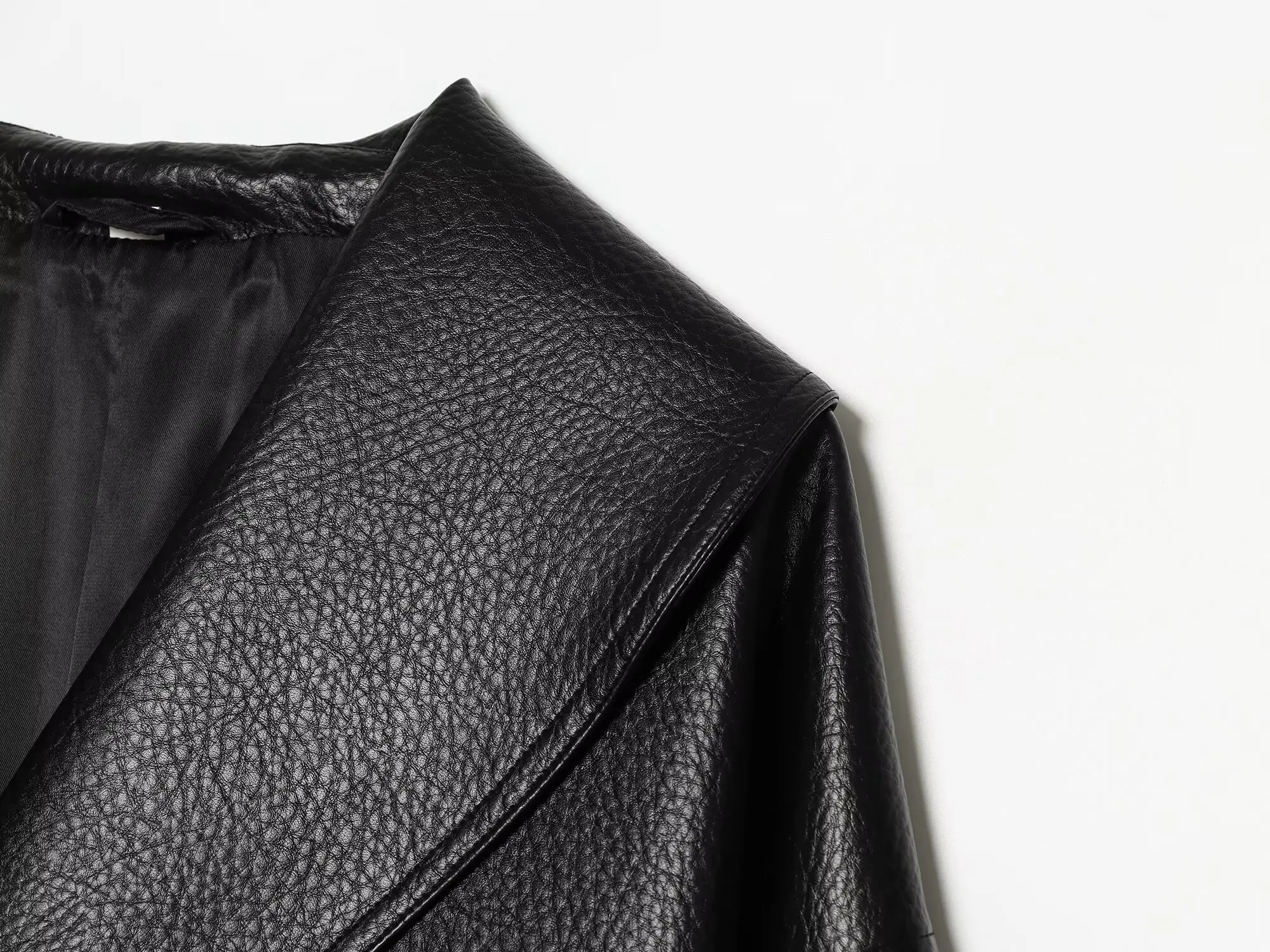 HH Women Vintage Faux Leather Jacket Front Side Buckle Belt Design Long Sleeve Lapel Short Coat Autumn Fashion Street Outerwear
