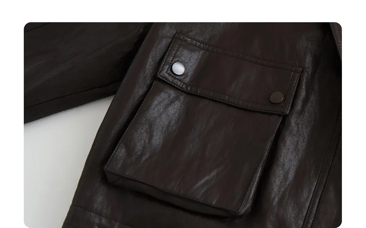 CHIC VEN Retro Coffee Women Faux Leather Jackets Fashion Stand Up Collar Zipper Casual Short Coats Spring Autumn New 2026