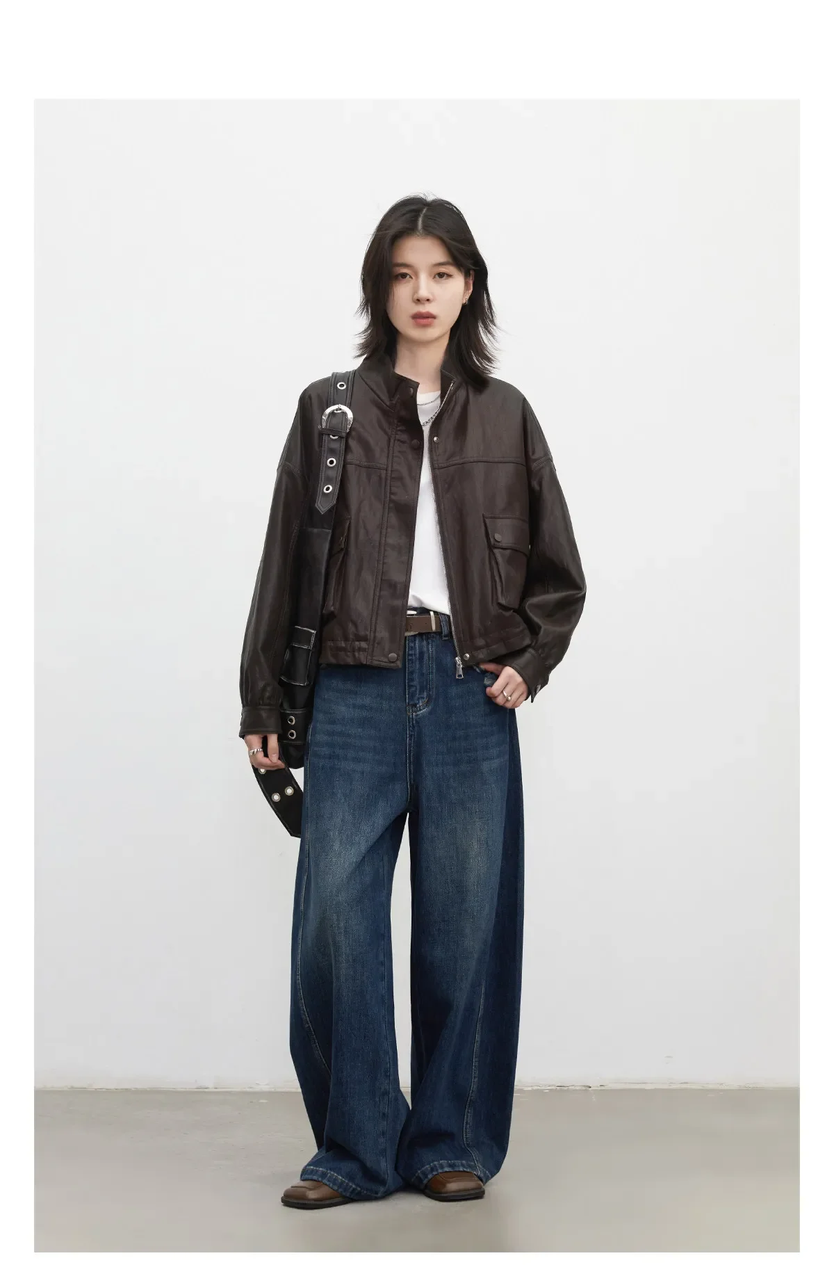 CHIC VEN Retro Coffee Women Faux Leather Jackets Fashion Stand Up Collar Zipper Casual Short Coats Spring Autumn New 2026