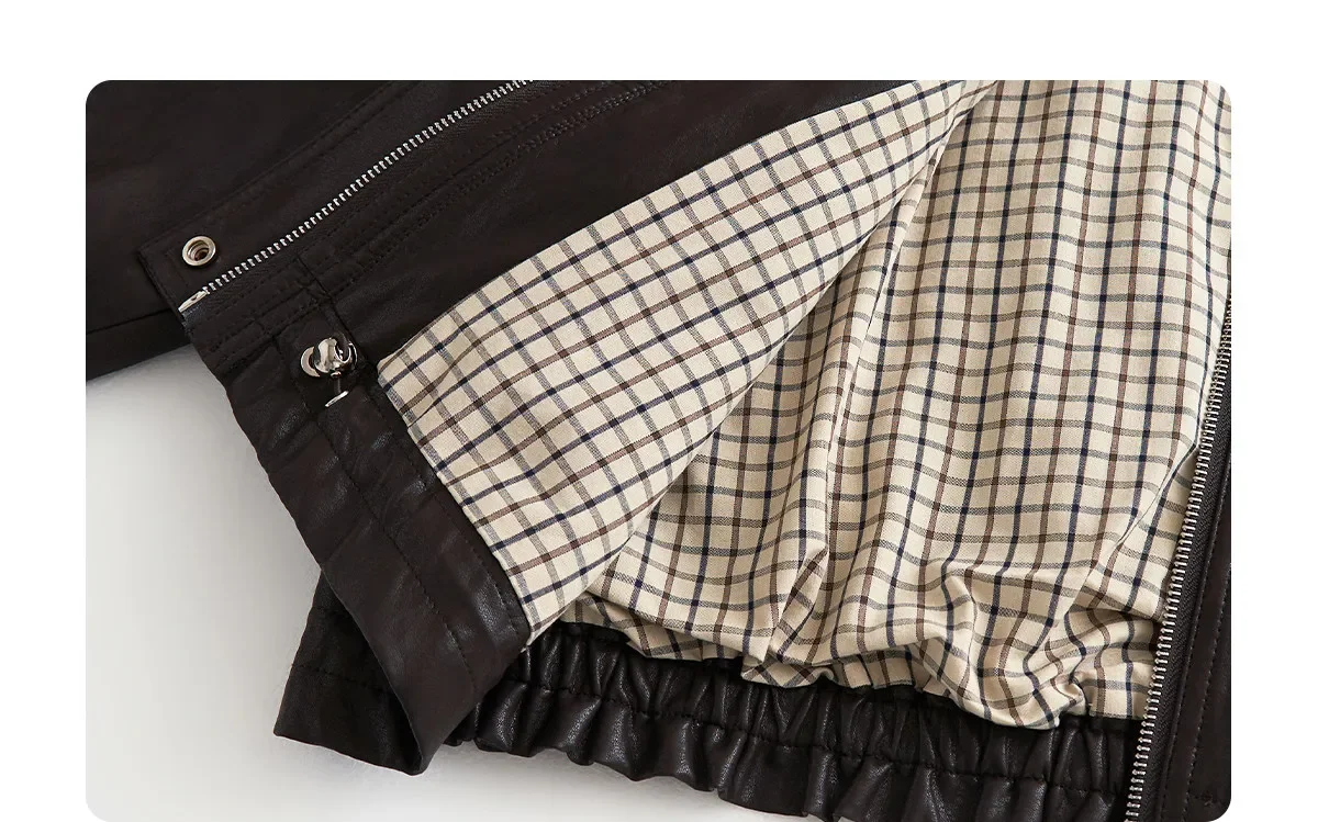 CHIC VEN Retro Coffee Women Faux Leather Jackets Fashion Stand Up Collar Zipper Casual Short Coats Spring Autumn New 2026