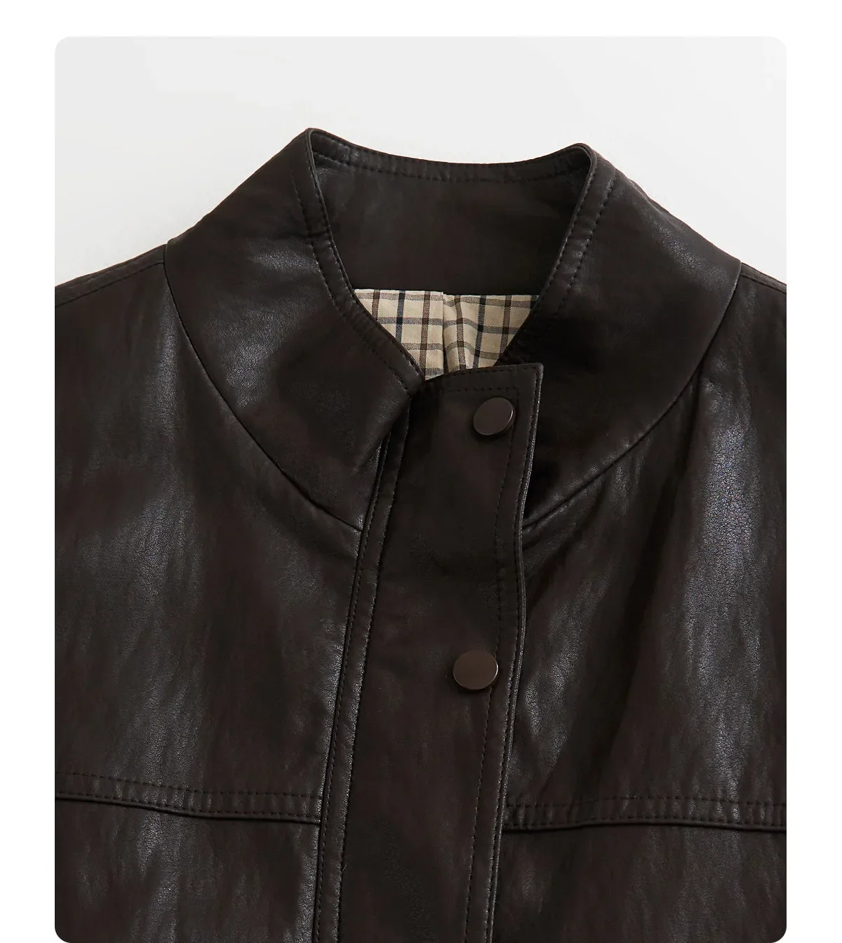 CHIC VEN Retro Coffee Women Faux Leather Jackets Fashion Stand Up Collar Zipper Casual Short Coats Spring Autumn New 2026