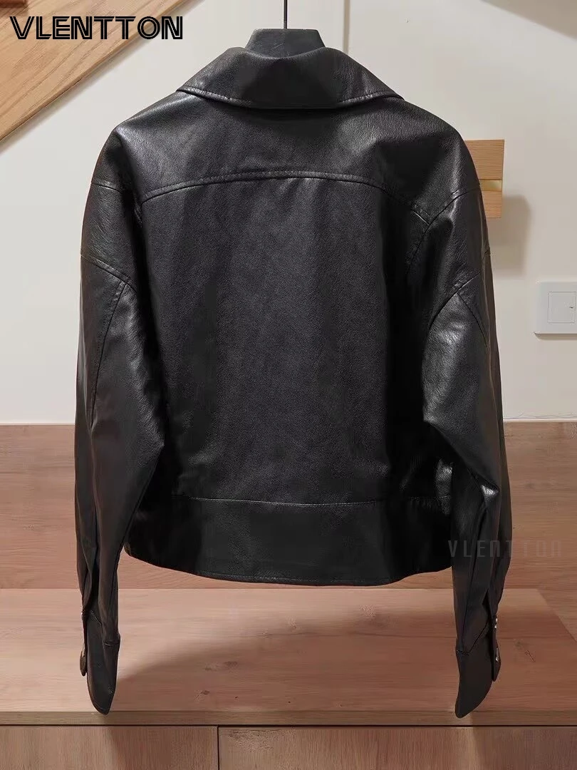 Women's High Quality Faux Leather Jackets Coats Autumn New Fashion Black Zipper Long Sleeve Female Moto Outerwear