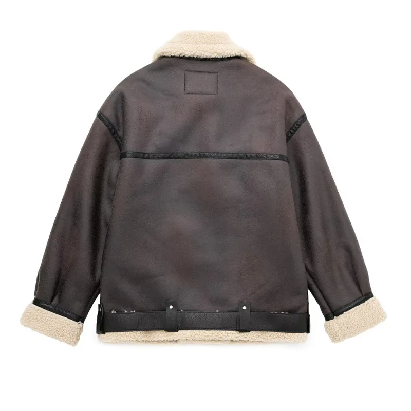 Luxury Faux Sheepskin Coat Women Winter Warm Oversized Motorcycle Jacket Coats