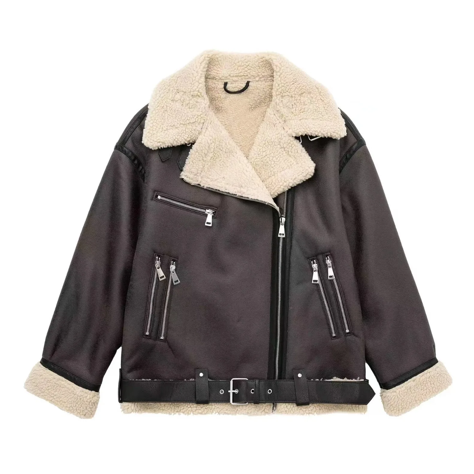 Luxury Faux Sheepskin Coat Women Winter Warm Oversized Motorcycle Jacket Coats