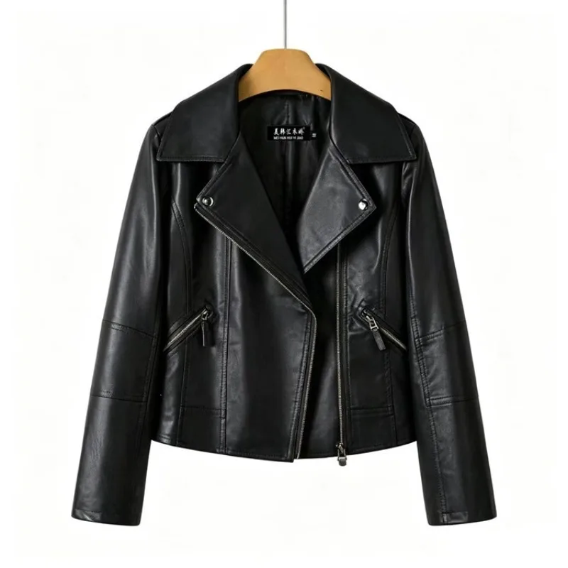 2026 Fashion Pink Black Leather Jacket Women's Short Coat Spring Autumn Zip-up Loose PU Leather Outerwear Student Casual Jackets