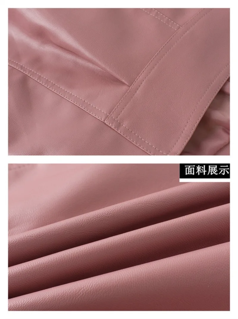 2026 Fashion Pink Black Leather Jacket Women's Short Coat Spring Autumn Zip-up Loose PU Leather Outerwear Student Casual Jackets