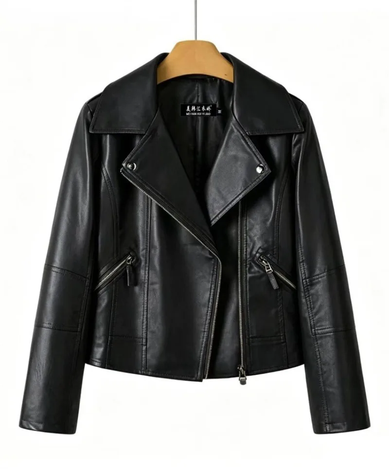 2026 Fashion Pink Black Leather Jacket Women's Short Coat Spring Autumn Zip-up Loose PU Leather Outerwear Student Casual Jackets