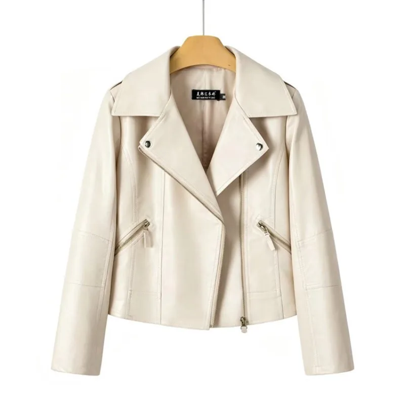 2026 Fashion Pink Black Leather Jacket Women's Short Coat Spring Autumn Zip-up Loose PU Leather Outerwear Student Casual Jackets